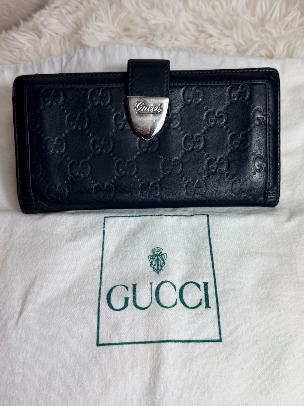 Gucci Black Embossed GG Leather Long Wallet with Silver-Tone Logo Clasp-Project